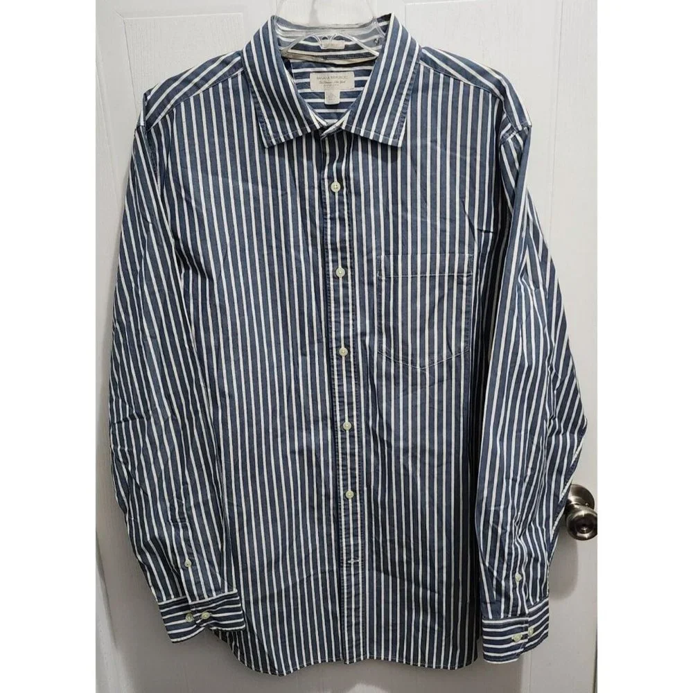 Banana Republic Blue White Striped Classic Fit Long Sleeve Button Up Shirt Sz XL